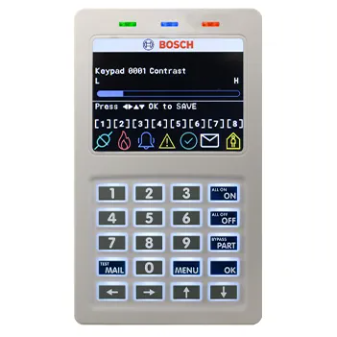 BOSCH, Solution 6000, Keypad + Smart Prox, RS485, 3.5" Alphanumeric Colour LCD, WHITE, Touch tone & backlit keys, Adj volume, backlight & contrast, Suits Solution 6000 panel