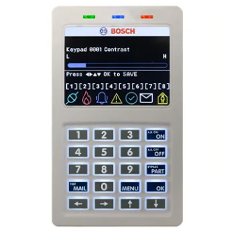 BOSCH, Solution 6000, Smart Prox Keypad, RS485, 3.5" Alphanumeric Colour LCD, WHITE, Touch tone & backlit keys, Adj volume, backlight & contrast, Suits Solution 6000 panel