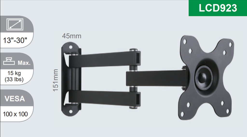 13-37'' Double Arm Swivel Monitor Mount