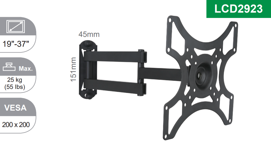 19-37" Double Arm Swivel Monitor Mount